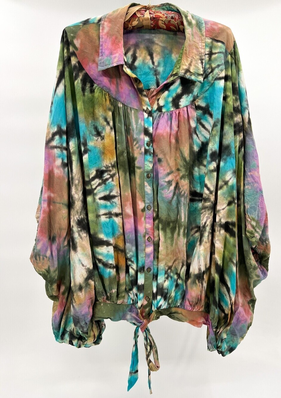 Tolani Collection Shirt Women 1X Tie dye Button up Short Sleeve Front Tie